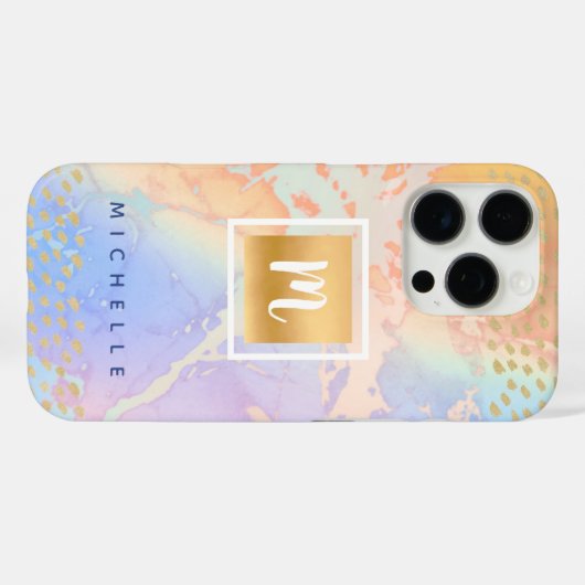 金ゴールドブルーウォーター色モノグラムモダンの名前 Case-Mate iPhoneケース (裏面 (横))