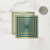 金ゴールドブルーエレガントスクエア3d効果 ノートカード (正面/裏面インサイチュ)