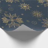 金ゴールドブルーエレガントポインセチアスの雪片パターン ラッピングペーパー (角)