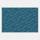 金ゴールドブルーエレガントメリークリスマスホリデーツリー ラッピングペーパーシート (正面)