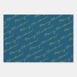 金ゴールドブルーエレガントメリークリスマスホリデーツリー ラッピングペーパーシート