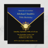 金ゴールドブルーエンブレムエレガント誕生日パーティー招待状 招待状 (正面/裏面)