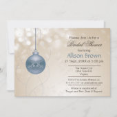 金ゴールドブルーオーナメントスノーフレークスウィンターブライダルシャワー 招待状 (正面)