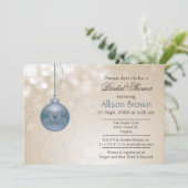 金ゴールドブルーオーナメントスノーフレークスウィンターブライダルシャワー 招待状 (スタンド正面)