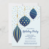 金ゴールドブルークリスマスオーナメントホリデー招待状 (正面)