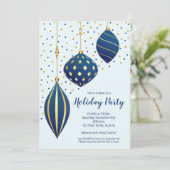 金ゴールドブルークリスマスオーナメントホリデー招待状 (スタンド正面)