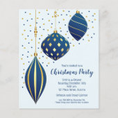 金ゴールドブルークリスマスオーナメント予算招待状 (正面)