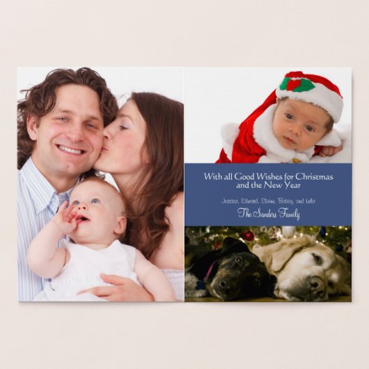 金ゴールドブルークリスマスツリーホリデーフォトコラージュ 箔カード (内部)