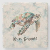 金ゴールドブルークリームドリームシーカメ ストーンコースター (正面)