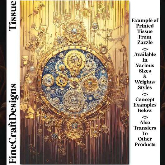 金ゴールドブルークロック、ギアねじCogs DG8Fデコページ 薄葉紙