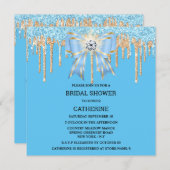 金ゴールドブルーグリッターダイヤモンドボウきらめく灯 招待状 (正面/裏面)