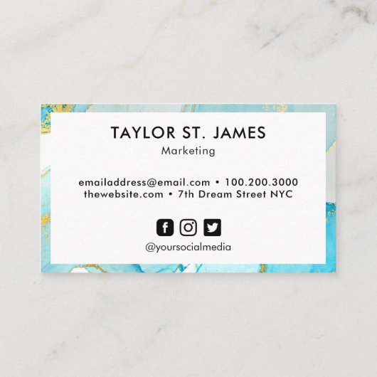 金ゴールドブルーグリーンウォーターカラーブ縁どラック 名刺 (裏面)