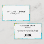 金ゴールドブルーグリーンウォーターカラーブ縁どラック 名刺 (正面/裏面)