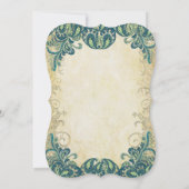 金ゴールドブルーグリーンペイズリーピーコッ結婚クズノピーコック 招待状 (裏面)