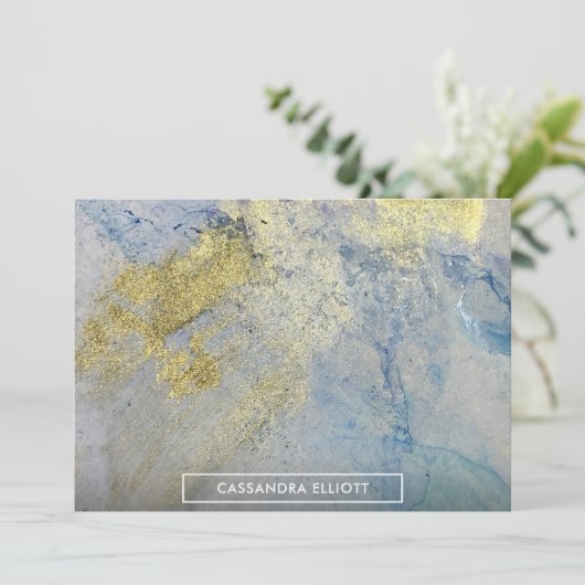 金ゴールドブルーグリーンマーブルアルコールインク抽象芸術アート サンキューカード (スタンド正面)