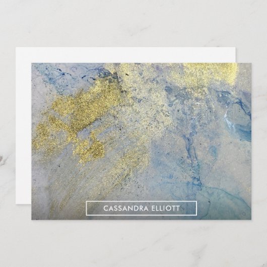 金ゴールドブルーグリーンマーブルアルコールインク抽象芸術アート サンキューカード (正面/裏面)