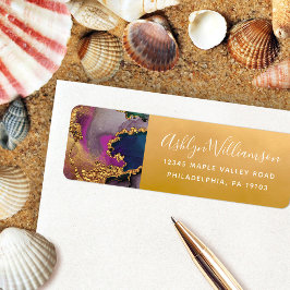 金ゴールドブルーグリーン大理石の水色アドレス ラベル