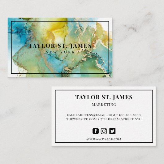 金ゴールドブルーグ絵画リーンの（ばちゃばちゃ）跳ねるプロフェッショナル 名刺 (正面/裏面)