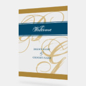 金ゴールドブルースクリプトモノグラム結婚のウェルカムサイン アクリルサイン (傾斜)