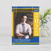 金ゴールドブルースクールカラー卒業写真プライド 招待状 (スタンド正面)