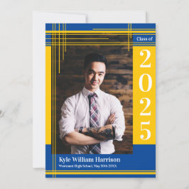 金ゴールドブルースクールカラー卒業写真プライド 招待状