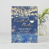金ゴールドブルーストリングライト企業のカクテルパーティー 招待状 (スタンド正面)