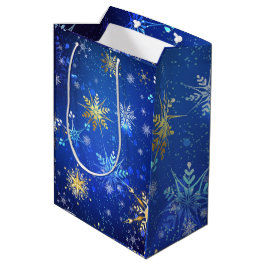 金ゴールドブルースノーフレーククリスマスクリスマス ミディアムペーパーバッグ