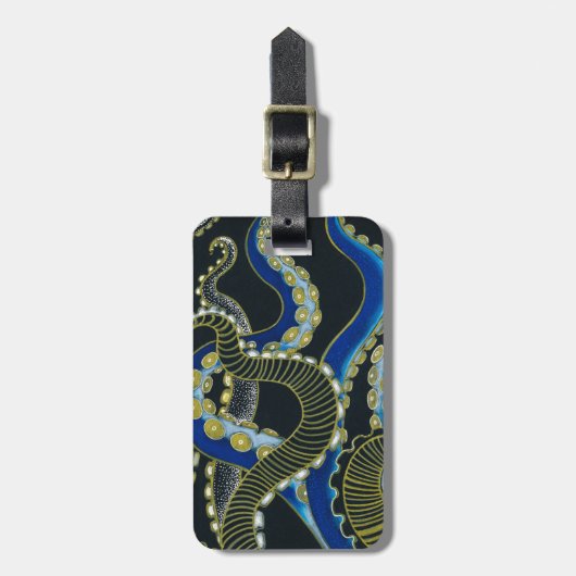 金ゴールドブルータコ触手グレーブラックアート ラゲッジタグ (正面縦)