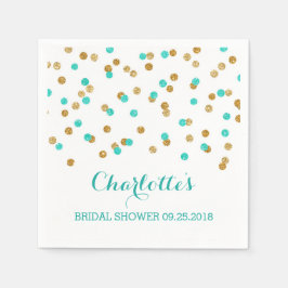 金ゴールドブルーターコイズアクア紙吹雪ブライダルシャワー スタンダードカクテルナプキン