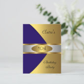 金ゴールドブルーネイビー招待状50thバースデーパーティー 招待状 (スタンド正面)