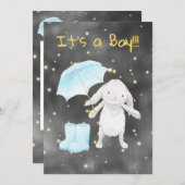 *~*金ゴールドブルーバニー傘シャワー招待状 招待状 (正面/裏面)