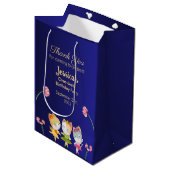 金ゴールドブルーバレリナキャット子供の誕生日パーティー ミディアムペーパーバッグ (正面アングル)