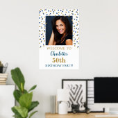 金ゴールドブルーバースデーカスタムタパーティー20x30写真 ポスター (ホームオフィス)