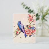 金ゴールドブルーバードレッドフローラ蝶グリッター ポストカード (スタンド正面)