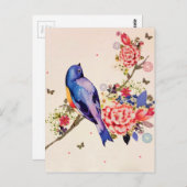 金ゴールドブルーバードレッドフローラ蝶グリッター ポストカード (正面/裏面)