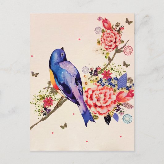 金ゴールドブルーバードレッドフローラ蝶グリッター ポストカード (正面)