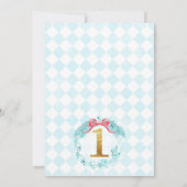 金ゴールドブルーパインツリーウィンターオネダーランド誕生日Inv 招待状 (裏面)