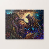 金ゴールドブルーパープルドラゴンとタワー ジグソーパズル (横)