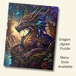 金ゴールドブルーパープルドラゴンとタワー ジグソーパズル