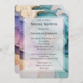 金ゴールドブルーパープルフローラロマンチックブライダルシャワー 招待状 (正面/裏面)