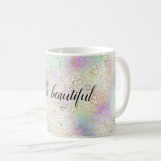 金ゴールドブルーパープルミント絞り染めレオパール コーヒーマグカップ (正面右)