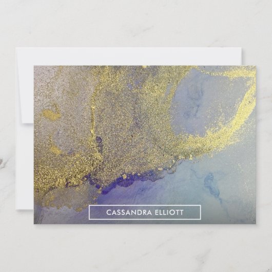 金ゴールドブルーパープル大理石アルコールインク抽象芸術アート サンキューカード (正面)