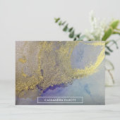 金ゴールドブルーパープル大理石アルコールインク抽象芸術アート サンキューカード (スタンド正面)