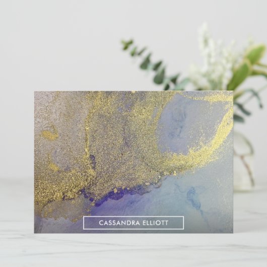 金ゴールドブルーパープル大理石アルコールインク抽象芸術アート サンキューカード (スタンド正面)