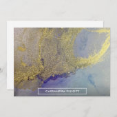 金ゴールドブルーパープル大理石アルコールインク抽象芸術アート サンキューカード (正面/裏面)