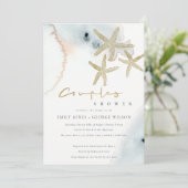 金ゴールドブルービーチイヒトカップルシャワー招待状 サンキューカード (スタンド正面)