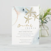 金ゴールドブルービーチイヒトデブライダルシャワー招待状 サンキューカード (スタンド正面)