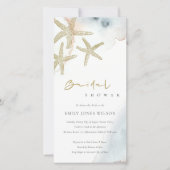 金ゴールドブルービーチイヒトデブライダルシャワー招待状 サンキューカード (正面)