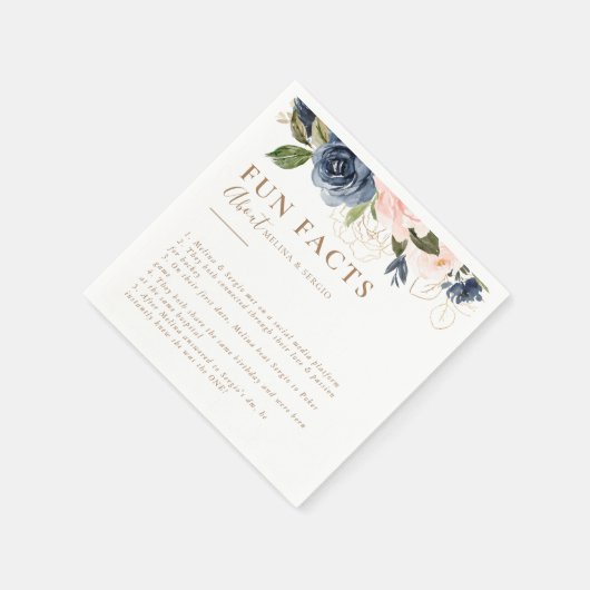 金ゴールドブルーピンクの花トリビアおもしろいファクト結婚ズ スタンダードカクテルナプキン (角)