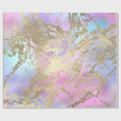 金ゴールドブルーピンクグラデーションマーブルパステルメタリックストローク ラッピングペーパー (フラット)